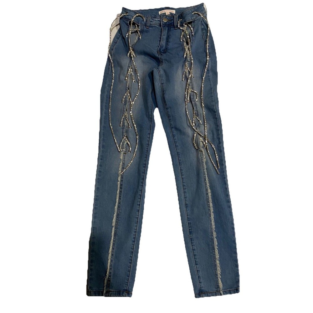 Hot & Delicious Women S 26x30 Embellished Bootcut Jeans Rhinestone Y2K Denim